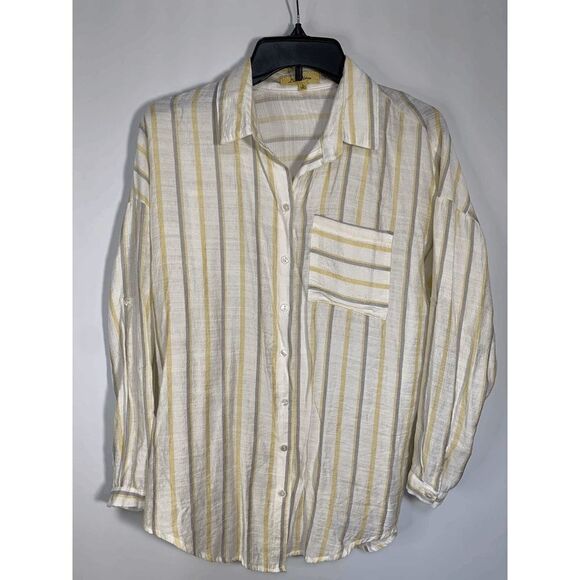 Love Notes Women’s Striped Button Down Long Sleeve Linen Shirt Multicolor Small - Picture 1 of 8